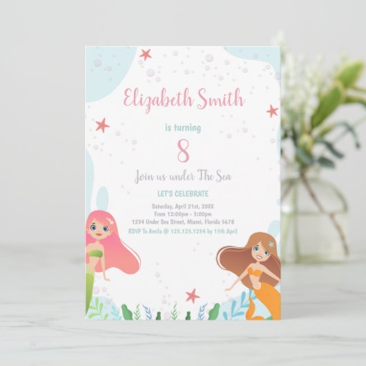 Achte Mermaid zum Geburtstag Einladung (Stehend Vorderseite)