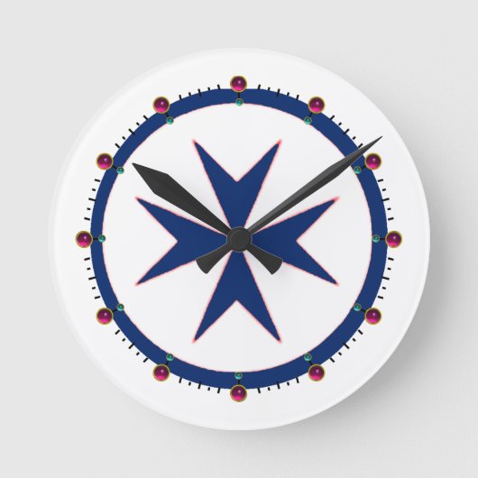 Achteckkreuz BLAU CORSAIR Runde Wanduhr (Vorderseite)