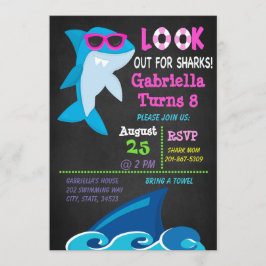 Achten Sie auf Haie.Girls Pool Party Einladung
