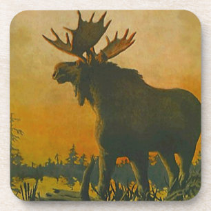 Achterbahn-Wildlife-Elch-Sonnenuntergang-Sumpf-Ese Getränkeuntersetzer