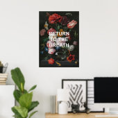 Achtsames Joga-Zitat + Blumengemälde Poster (Heimbüro)