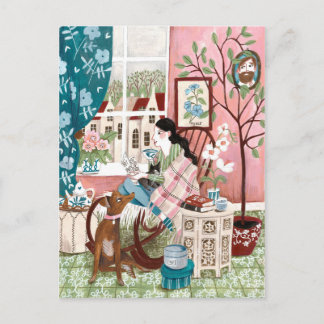 Achtsames pinkfarbenes, gemütliches bleibe-Zuhause Postkarte