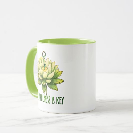 Achtsamkeit ist der Schlüssel Tasse (Vorderseite Links)