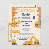 ACHTUNG! Bauwagen Einladung zum Geburtstag Postkarte (Vorne/Hinten)