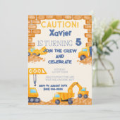 ACHTUNG! Bauwagen Geburtstag Einladung (Stehend Vorderseite)