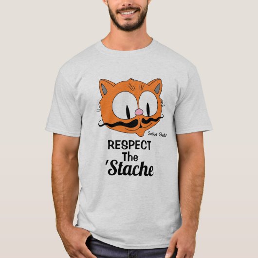 Achtung der Stache Cartoon Mustache Cat T-Shirt (Vorderseite)