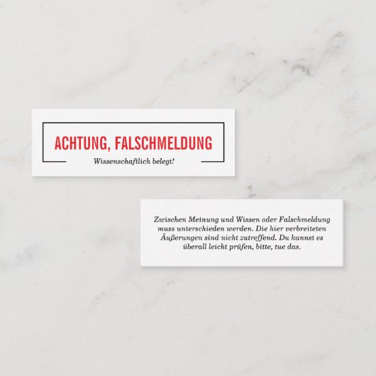 Achtung Falschmeldung Mini Visitenkarte (Vorne/Hinten)