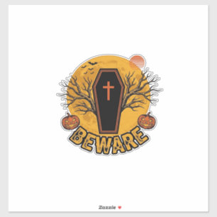 Achtung Halloween Sarg Kürbis Vintage-Shirt Desi Aufkleber
