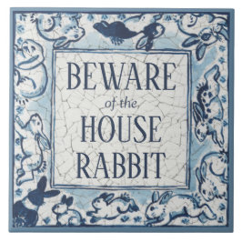 Achtung House Rabbit Delft Blue White Sign Dedham Fliese
