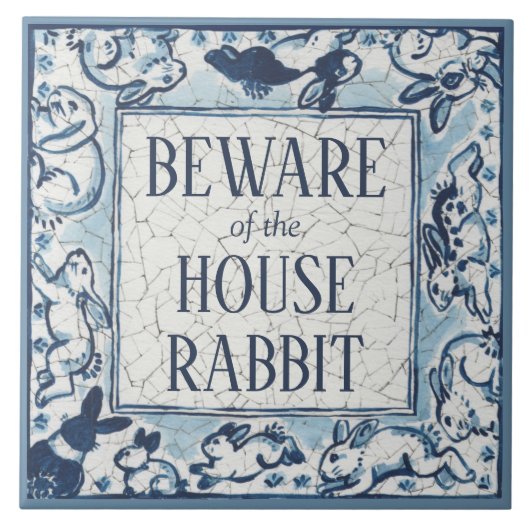 Achtung House Rabbit Delft Blue White Sign Dedham Fliese (Vorderseite)