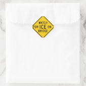 Achtung: Ice auf Bridge Highway Sign Runder Aufkleber (Tasche)