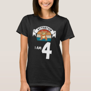 Achtung Ich bin 4 Katze 4. Geburtstag Junge Geburt T-Shirt