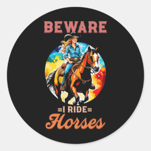 Achtung, ich fahre Pferde I Reitpony Fan Runder Aufkleber