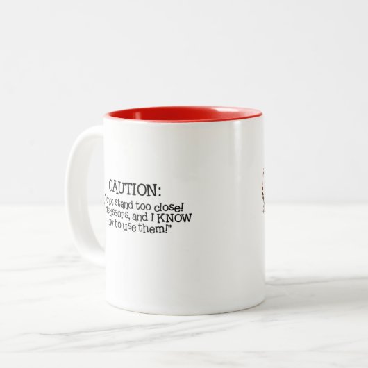 ACHTUNG: Ich Got Scheren und ich weiß, wie man sie Zweifarbige Tasse (Vorderseite Links)