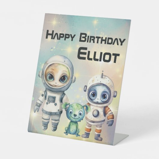 Achtung intergalaktischer Geburtstag Sockelschild (Vorderseite)