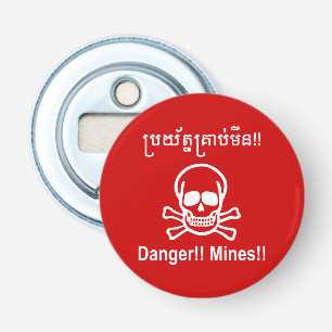 Achtung!! Minen!! ☠ Kambodschanisches Khmer-Schild Flaschenöffner
