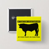 Achtung Vegetarier Lustiger Fleischliebhaber Knopf Button (Vorne & Hinten)