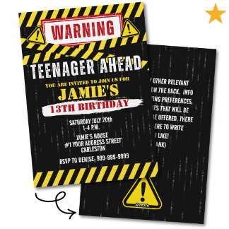 Achtung Warnschild Teenager 13. Geburtstag  Einladung
