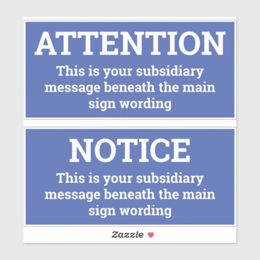 Achtung: Zwei Blue & White Notice-Zeichen-Aufklebe Aufkleber (Blatt)