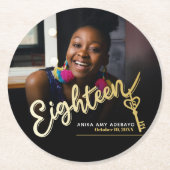 Achtzehn 18. Geburtstag benutzerdefiniertes Foto-S Runder Pappuntersetzer (Vorderseite)