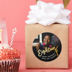 Achtzehn 18. Geburtstag Foto Gold schwarz 18 Schlü Runder Aufkleber