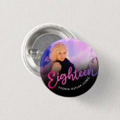 Achtzehn 18. Geburtstag Foto lila rosa schwarz Button (Vorne & Hinten)