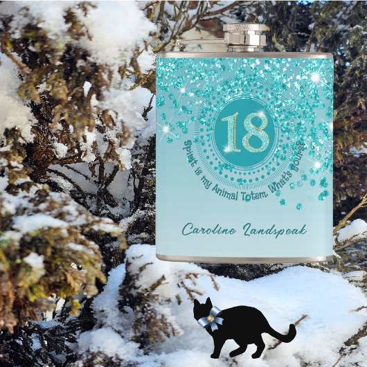 Achtzehn & Aquamarin Blue Glitzer & Drink Zitat Flachmann