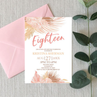 Achtzehn Boho Pink Floral 18. Geburtstagsparty Einladung