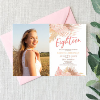 Achtzehn Boho Pink Foto 18. Geburtstagsparty Einladung