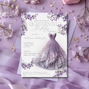 Achtzehnter 18. Geburtstag Lila Flieder Kleid Flor Einladung