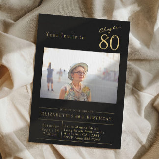 Achtzig Black Gold 80. Geburtstagsparty Foto Einladung