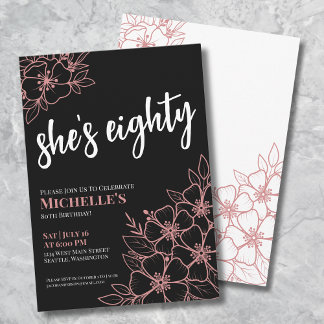 Achtzig Black Rose Gold Pink 80. Geburtstagsparty Einladung