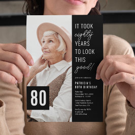 Achtzig Black & White 80. Geburtstagsparty Foto Einladung