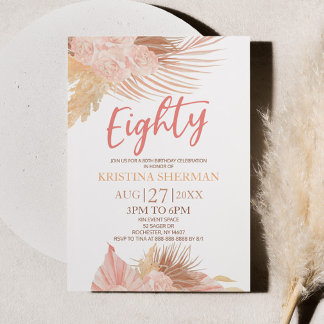 Achtzig Boho Pink Floral 80. Geburtstagsparty Einladung