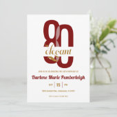 Achtzig & elegant Ruby Red Gold 80. Geburtstag Einladung (Stehend Vorderseite)