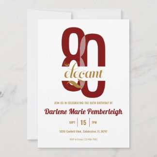 Achtzig & elegant Ruby Red Gold 80. Geburtstag Einladung