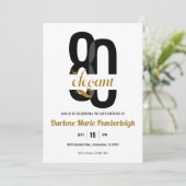 Achtzig & elegante Black Gold Floral 80. Geburtsta Einladung (Stehend Vorderseite)