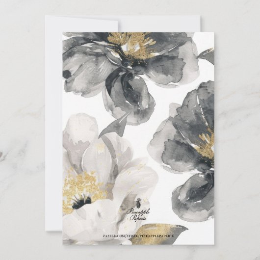 Achtzig & elegante Black Gold Floral 80. Geburtsta Einladung (Rückseite)