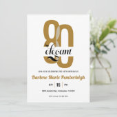 Achtzig & elegante Gold Black Floral 80. Geburtsta Einladung (Stehend Vorderseite)