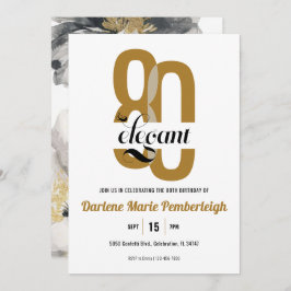 Achtzig & elegante Gold Black Floral 80. Geburtsta Einladung