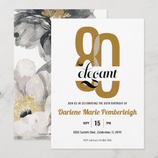 Achtzig & elegante Gold Black Floral 80. Geburtsta Einladung
