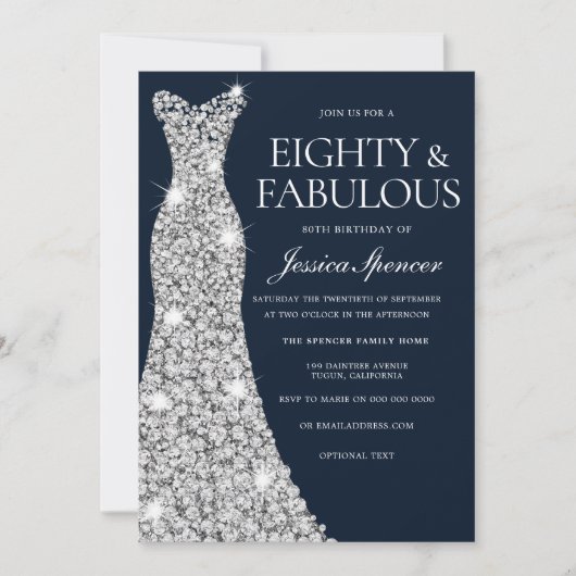 Achtzig & Fabulous!!! Silver Gown 80. Geburtstag Einladung (Vorderseite)