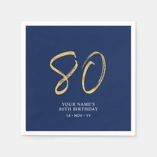 achtzig | Gold & Navy Blue Lettering 80. Geburtsta Serviette (Vorderseite)