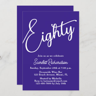 Achtzig moderne Drehbuch Lila 80. Geburtstagsparty Einladung