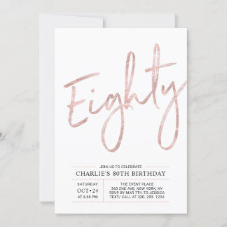 achtzig | Moderne Rose Gold 80. Geburtstagsparty Einladung