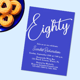Achtzig moderne Script Royal Blue 80. Geburtstag Einladung
