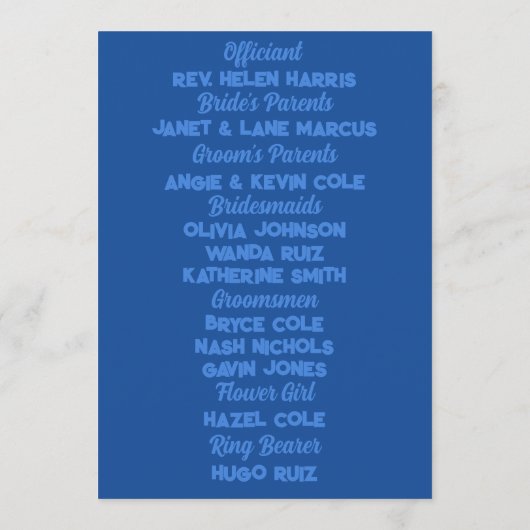 Achtzig Pastelle auf Blue New Wave Wedding Programm (Rückseite)