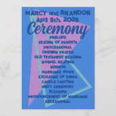 Achtzig Pastelle auf Blue New Wave Wedding Programm (Vorderseite)