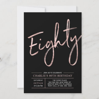 achtzig | Rose Gold & Black 80. Geburtstagsparty Einladung