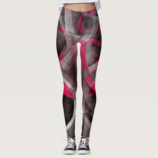 Achtzig Rose Rosa und Grau-Funky Muster Leggings (Vorderseite)